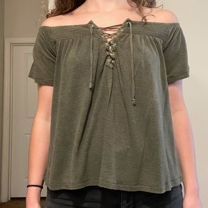 Olive green off shoulder top
